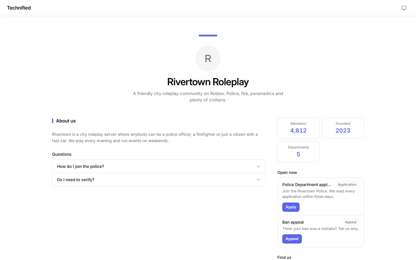 A server’s public page