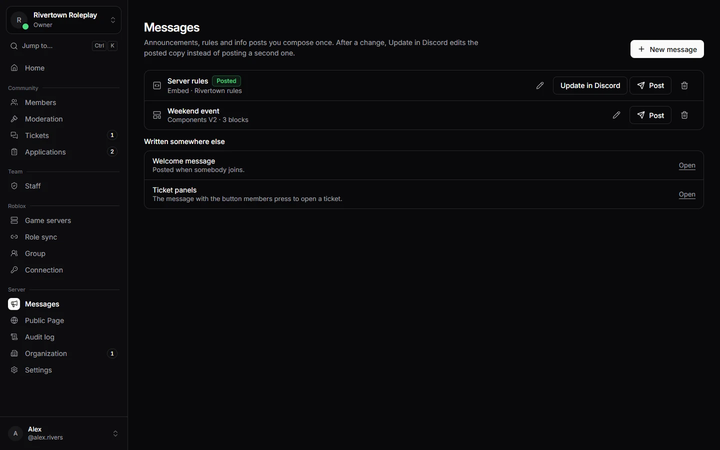 Saved messages and where they are posted