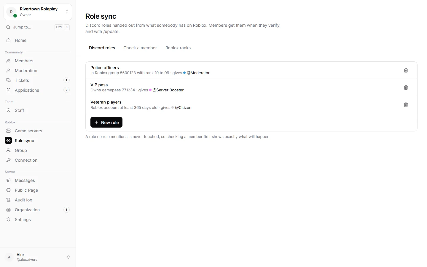 Role sync rules
