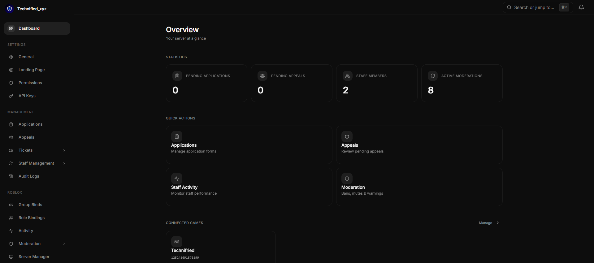 Technified dashboard